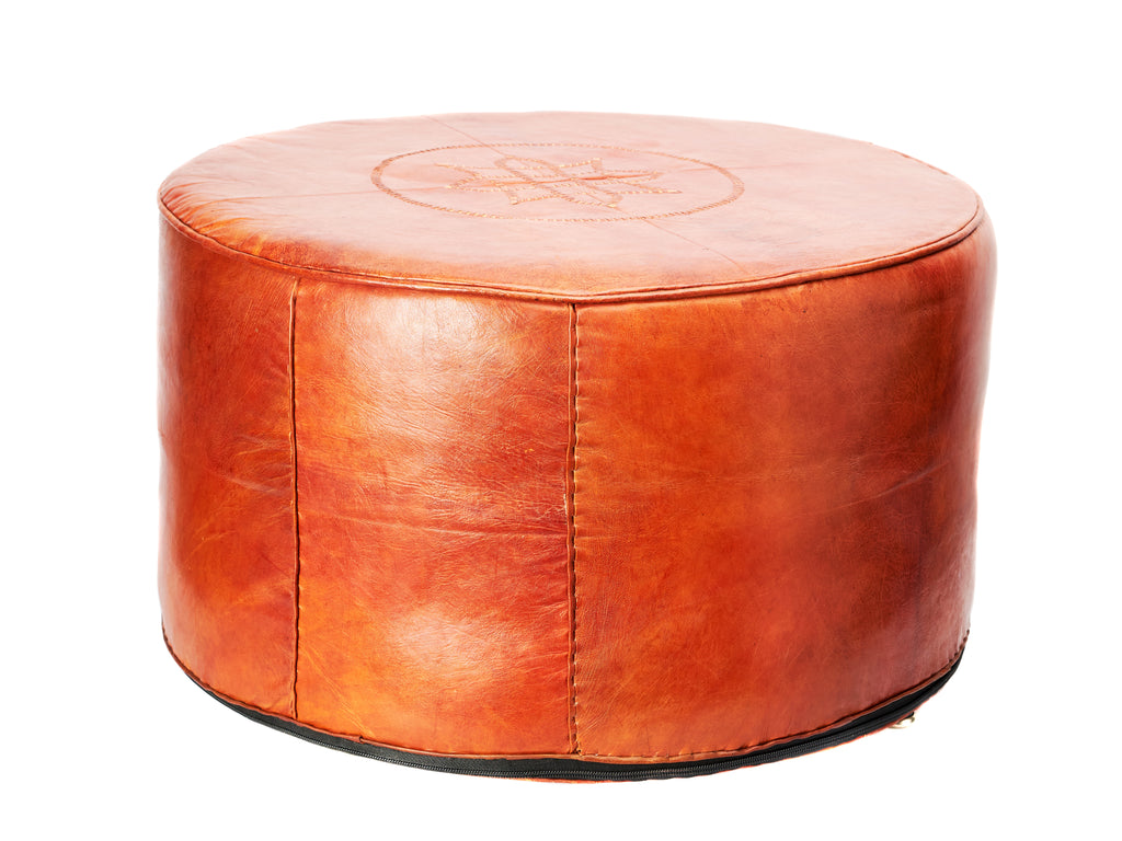 CAMEL LEATHER ROUND PUFF