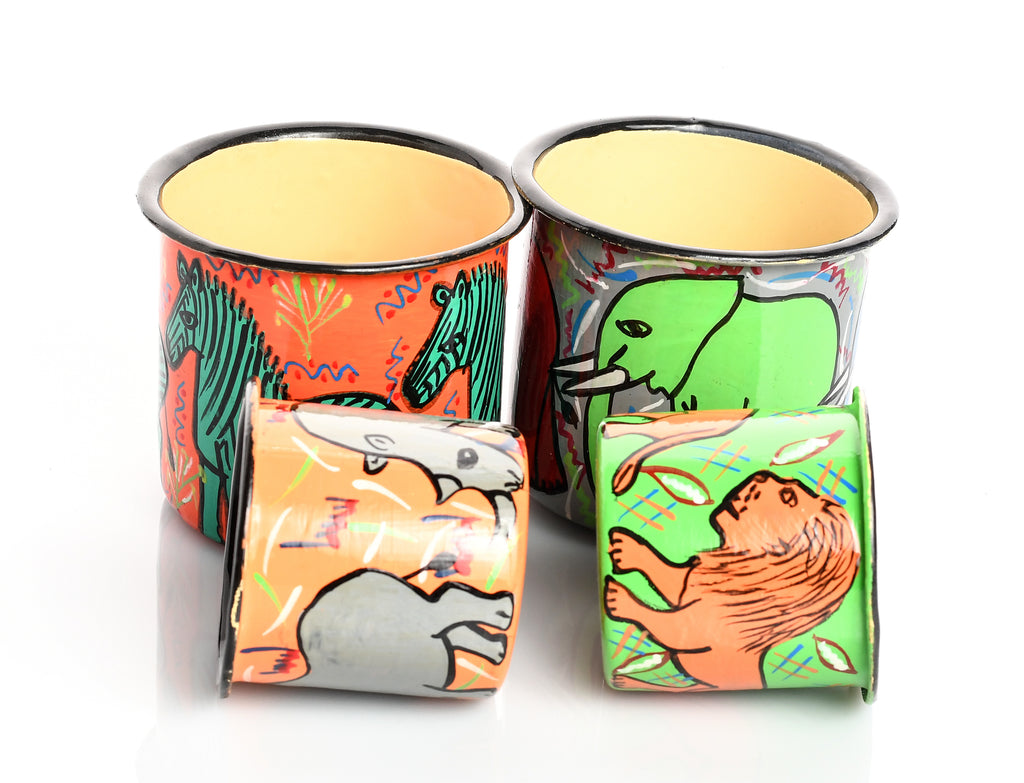 HAND PAINTED TIN CUPS FROM NIGERIA