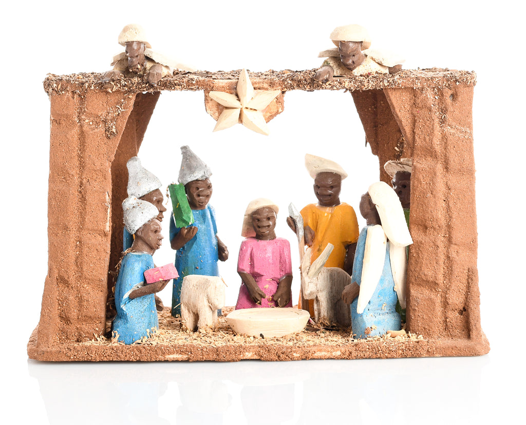 NATIVITY SET WITH SHADE THORN CARVED FROM NIGERIA