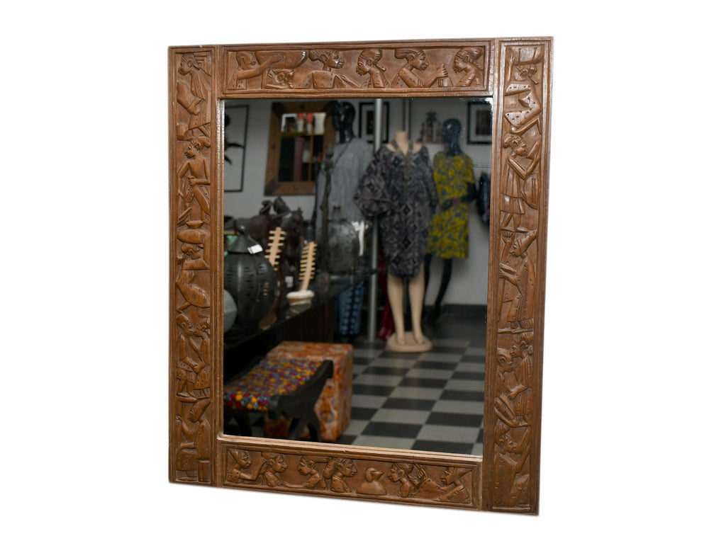 HAND CARVED AFRICAN ANTIQUE MIRROR