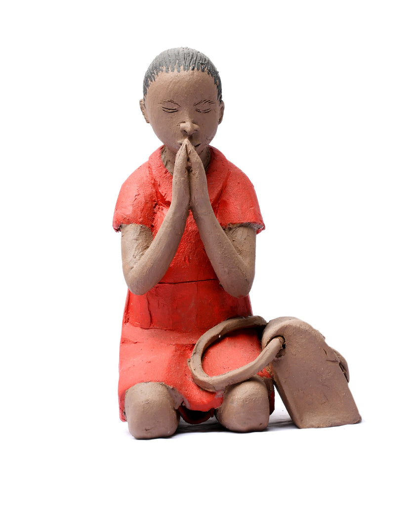 TERRACOTTA GIRL KNELT IN PRAYER BY REUBEN UGBINE